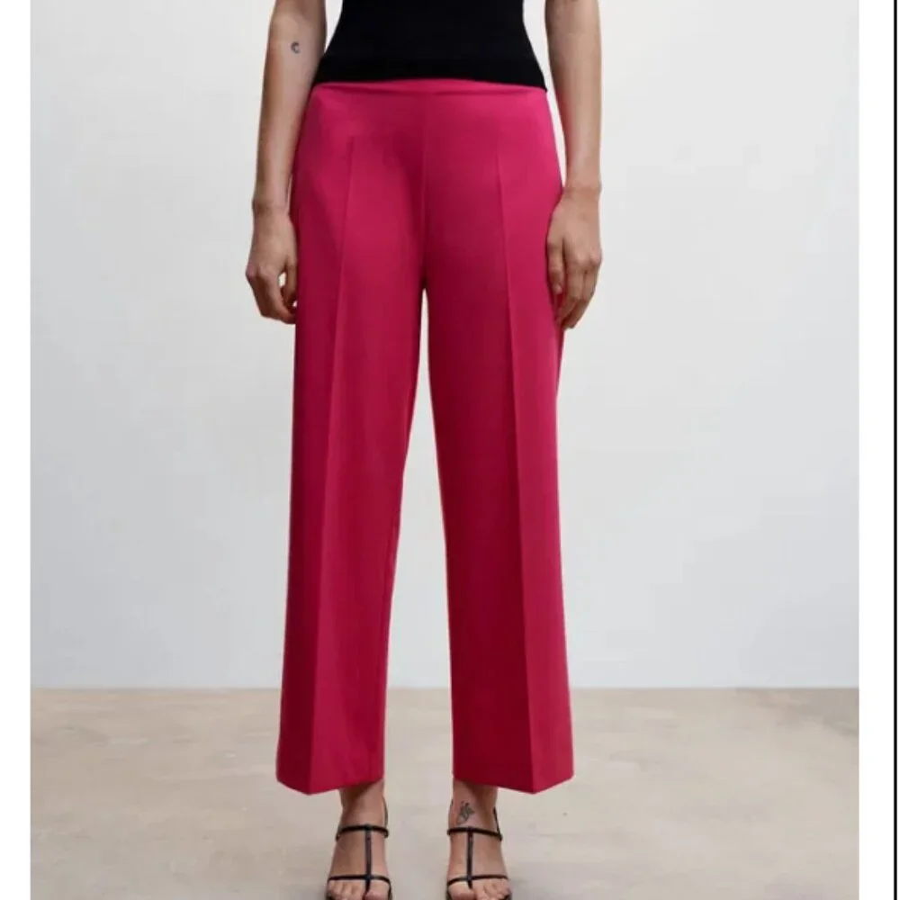 NWT Mango Womens Straight Culotte Cropped High Rise‎ Hot Pink Trousers Sz 10
